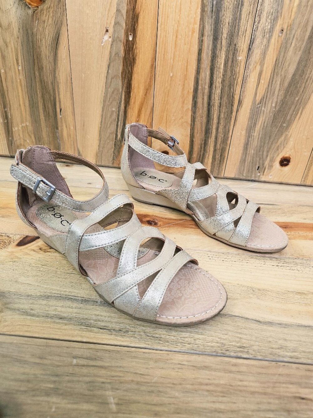 b.o.c. Born Concept Searing Light Gold Strappy Wedge Sandals